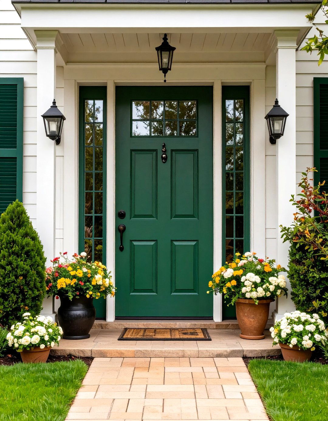 Olive Green Front Door with Sidelights and Transom Windows - 24 Olive Green Front Door Ideas