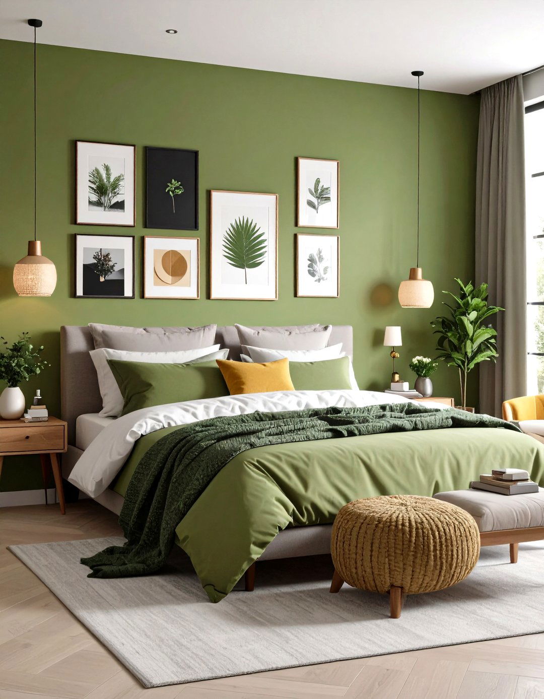 Olive Green Gallery Wall Bedroom - 24 Olive Green Bedroom Ideas