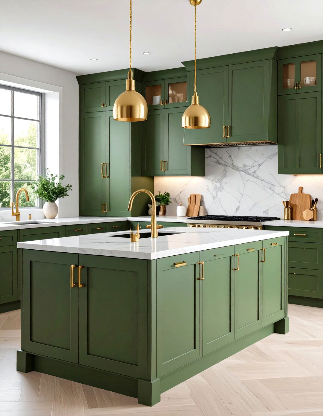 Olive Green Kitchen with Brass Hardware and Gold Accents - 24 Olive Green Kitchens