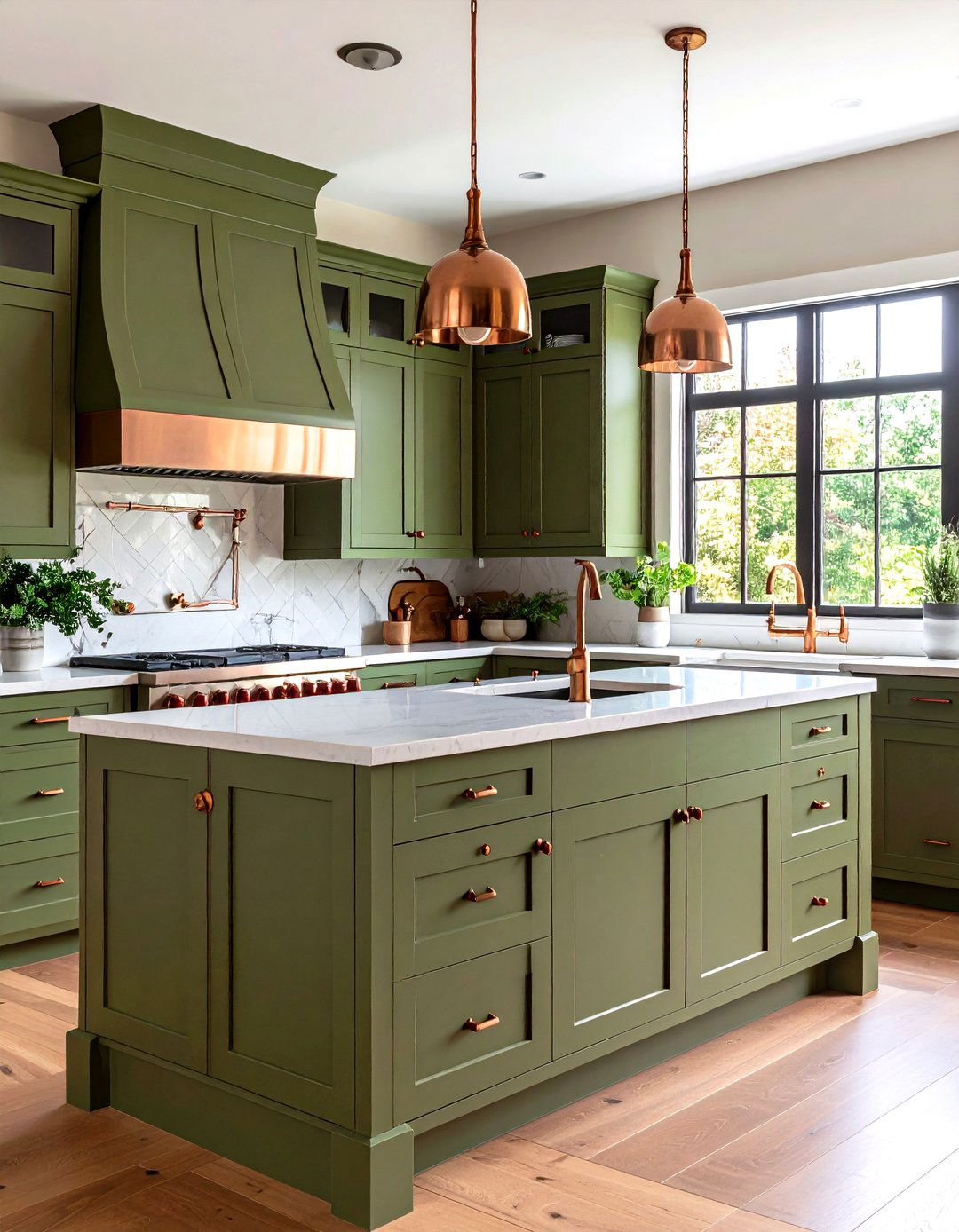 Olive Green Kitchen with Copper Accents - 24 Olive Green Kitchens