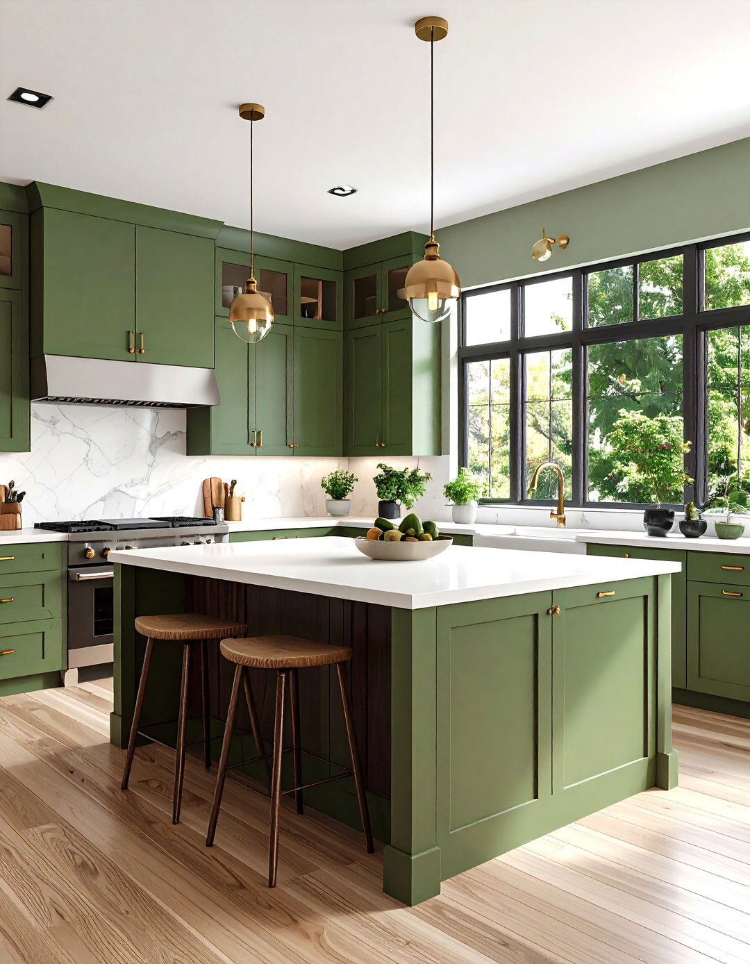 Olive Green Kitchen with Dark Wood Island - 24 Olive Green Kitchens
