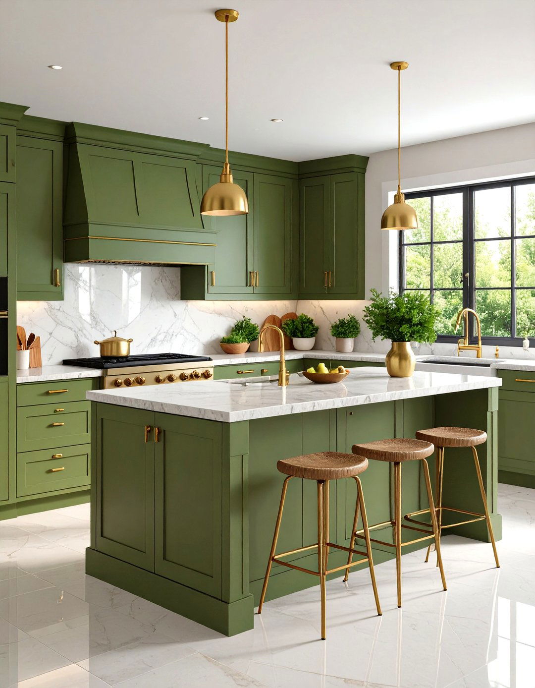 Olive Green Kitchen with Limestone Countertops - 24 Olive Green Kitchens