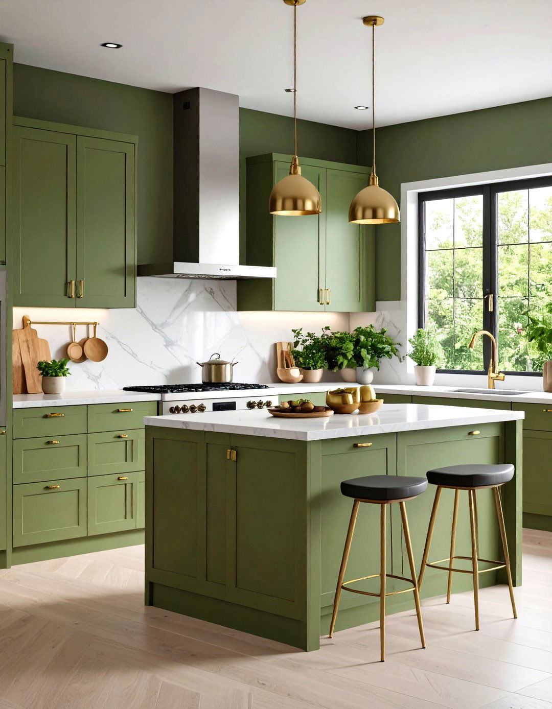 Olive Green Kitchen with Mixed Metal Hardware - 24 Olive Green Kitchens