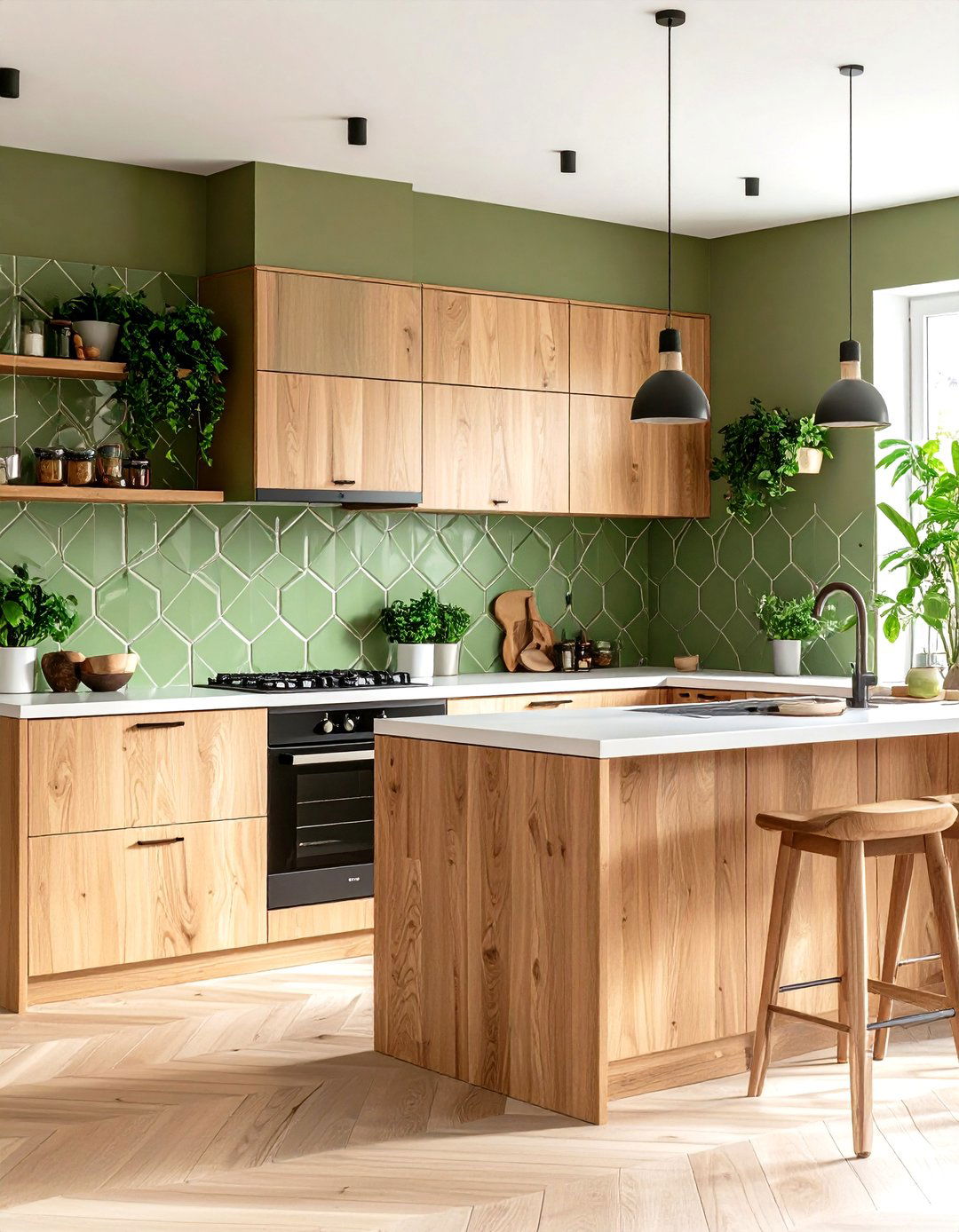 Olive Green Lantern Tile Kitchen Backsplash - 24 Kitchen With Green Backsplash Ideas