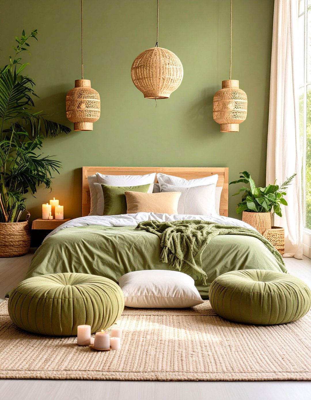Olive Green Meditation Retreat - 24 Green Boho Bedroom Ideas