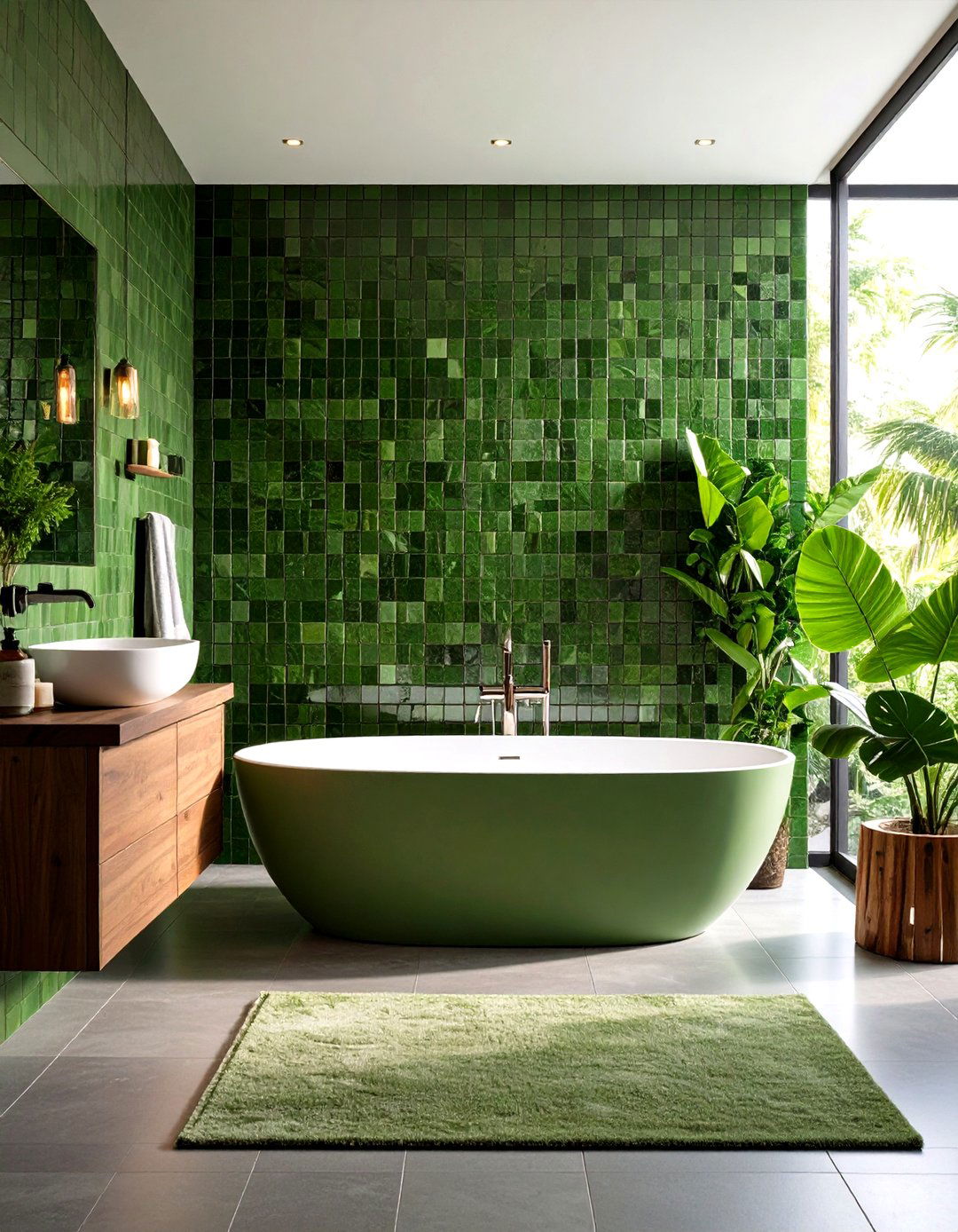 Olive Green Mosaic Tile Feature - 24 Olive Green Bathroom Ideas