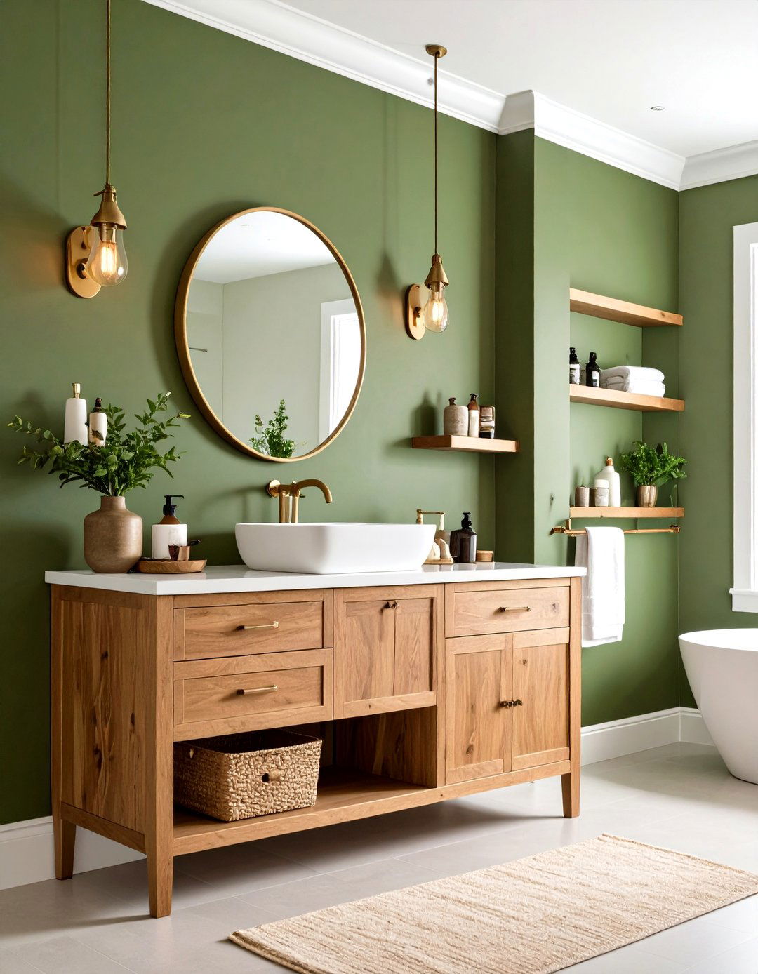 Olive Green Paint Accent Wall - 24 Olive Green Bathroom Ideas