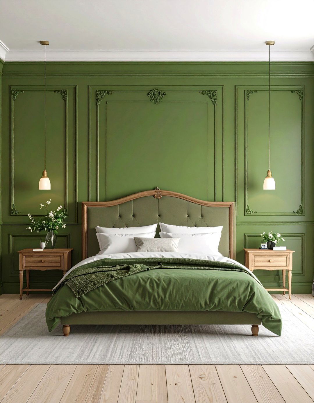 Olive Green Paneling and Wainscoting - 24 Olive Green Bedroom Ideas