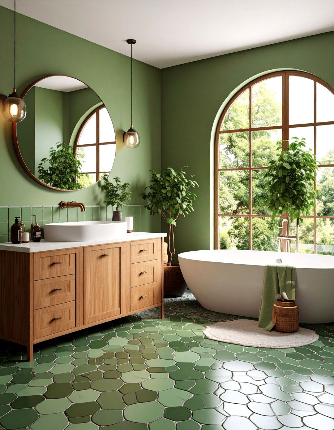 Olive Green Penny Round Bathroom Tiles - 24 Green Bathroom Tile Ideas