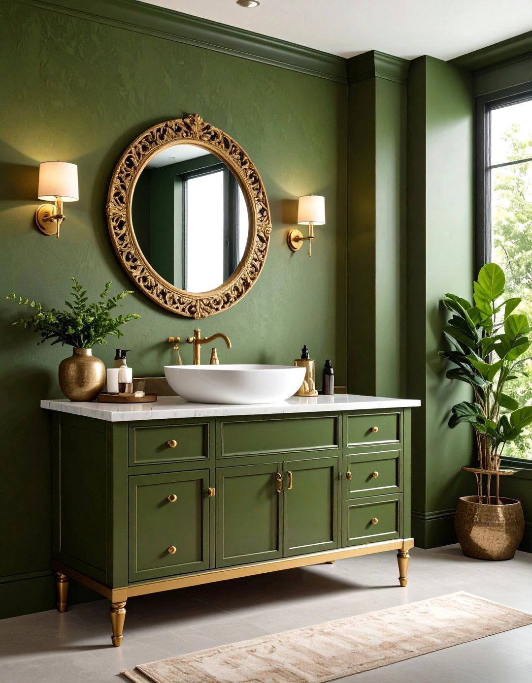 Olive Green Powder Room Transformation - 24 Olive Green Bathroom Ideas