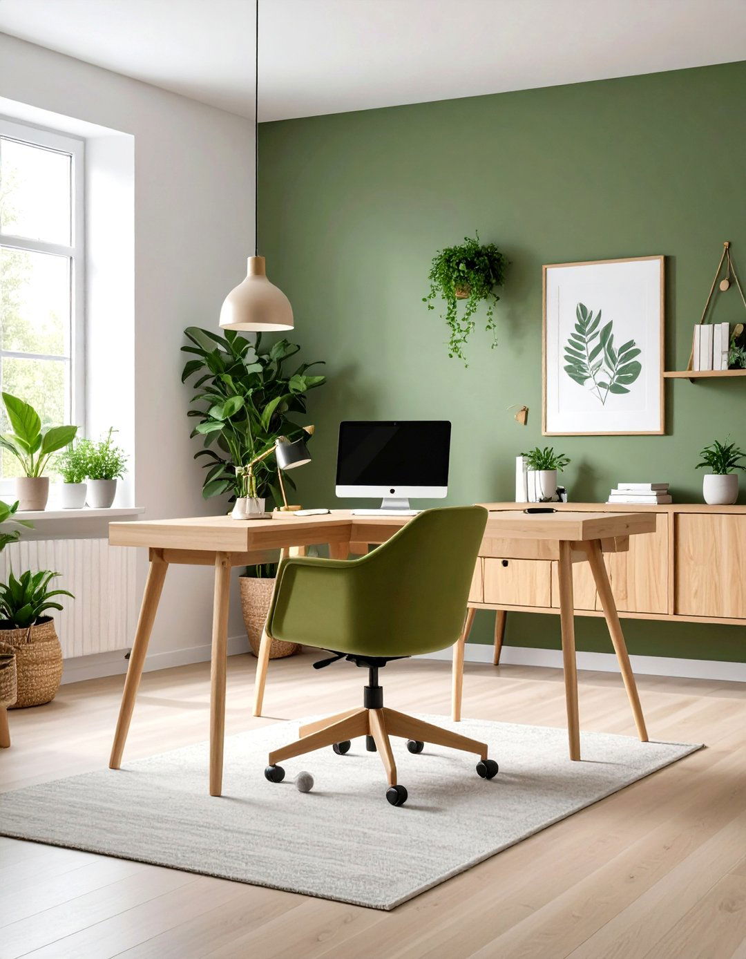 Olive Green Scandinavian Office - 24 Dark Green Office Ideas and Inspiration