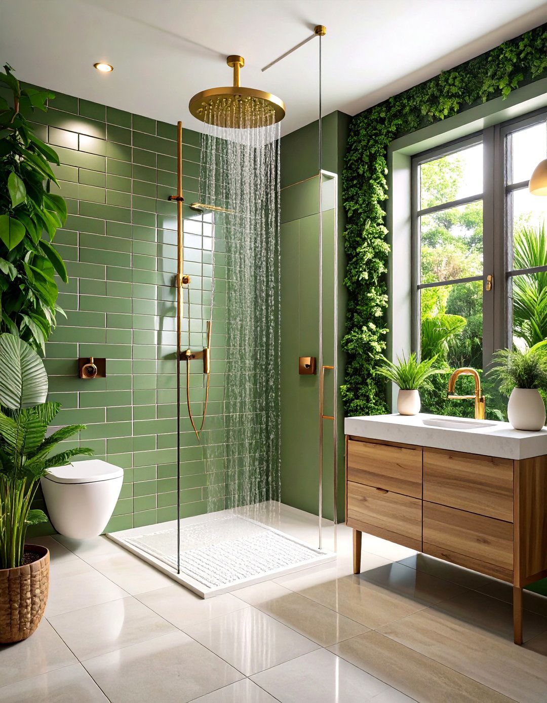 Olive Green Subway Tile Shower - 24 Olive Green Bathroom Ideas