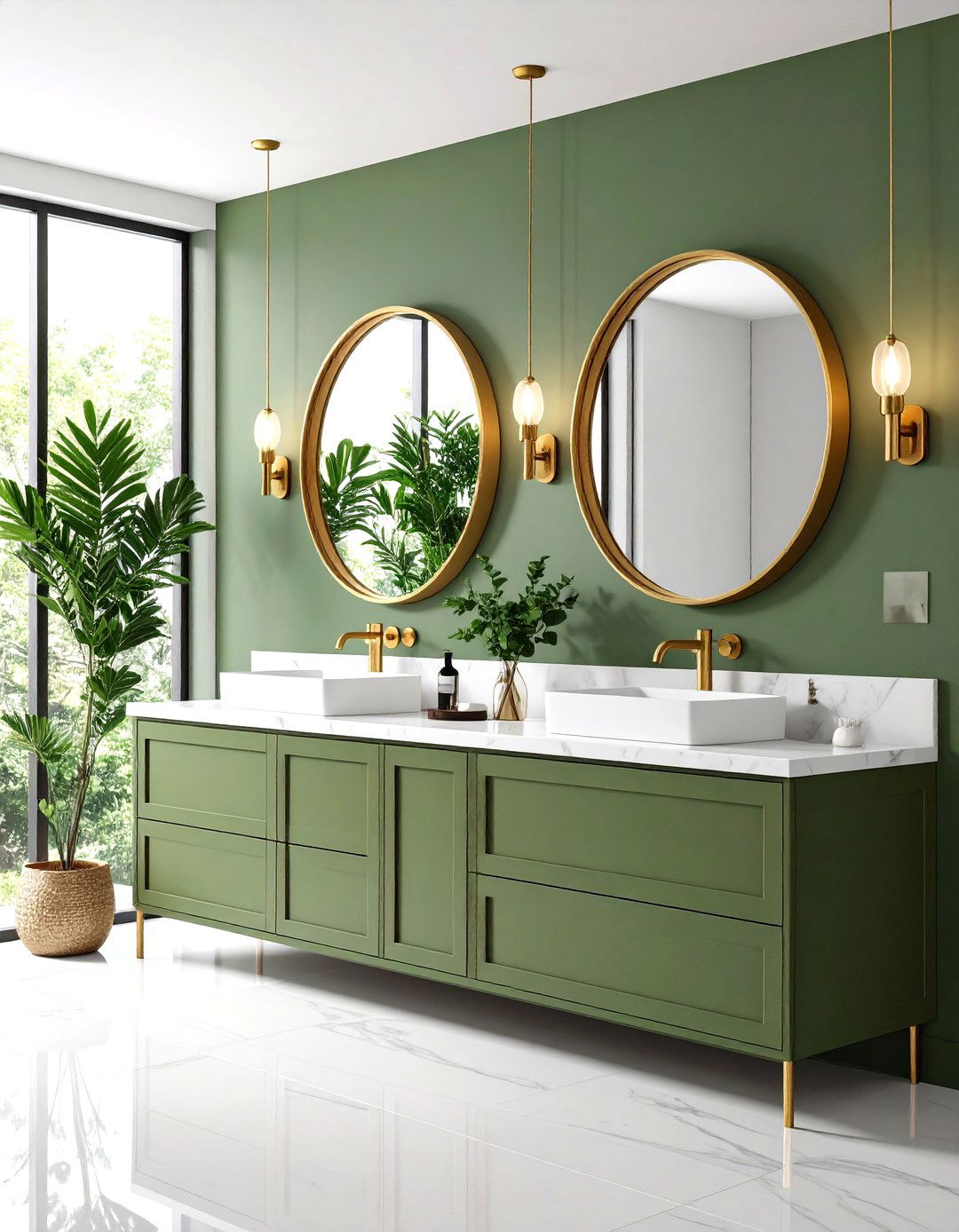 Olive Green Vanity Cabinet Design - 24 Olive Green Bathroom Ideas