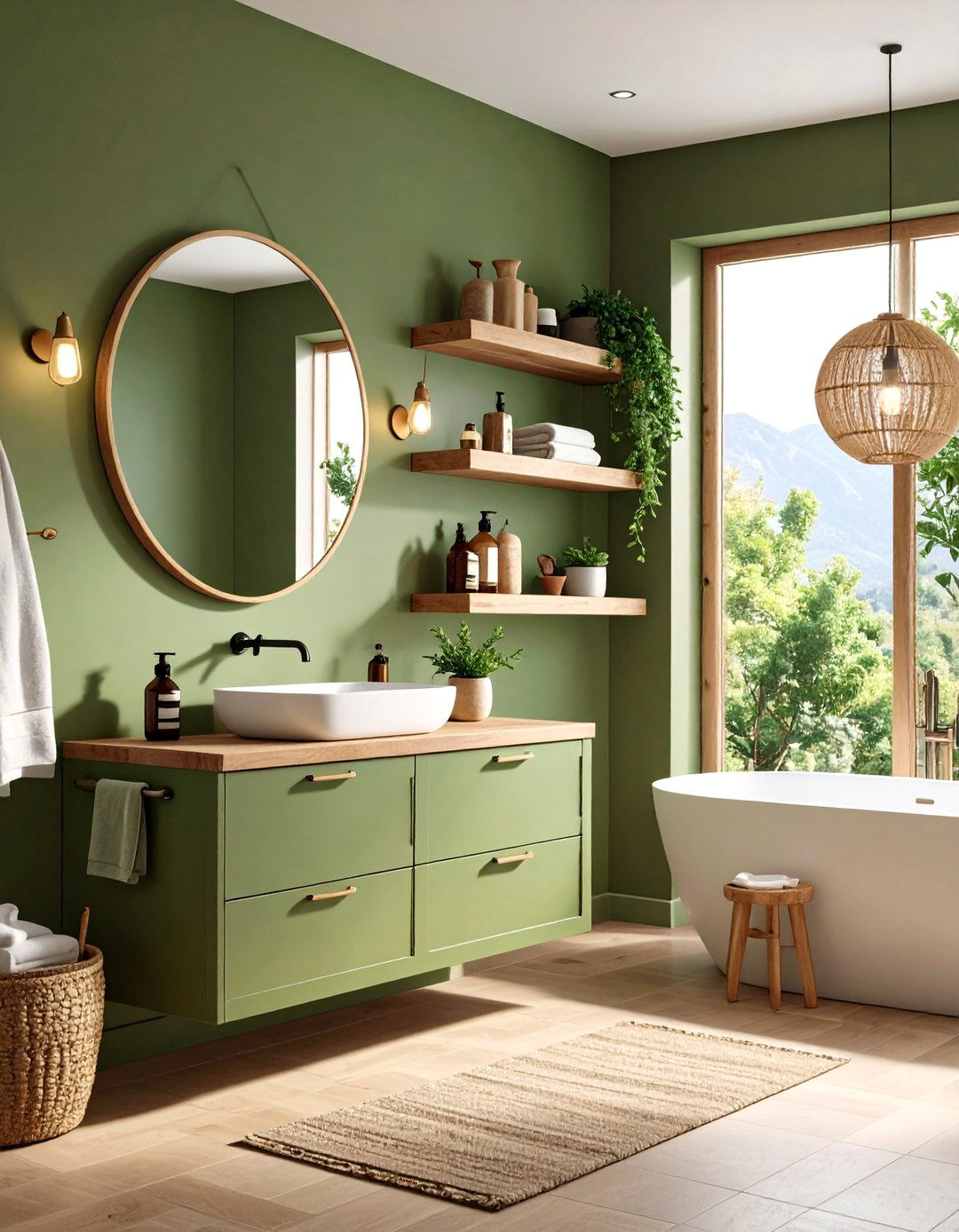 Olive Green Vanity with Wood Accents - 24 Bathroom With Green Vanity