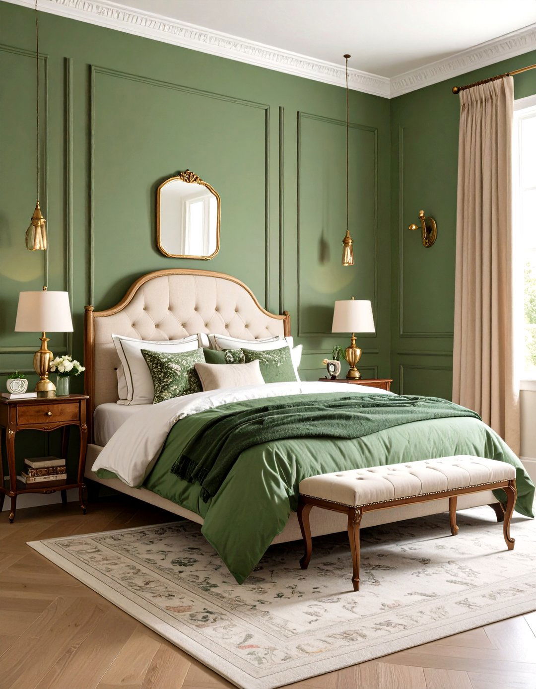 Olive Green Vintage Charm - 24 Green Bedroom Ideas
