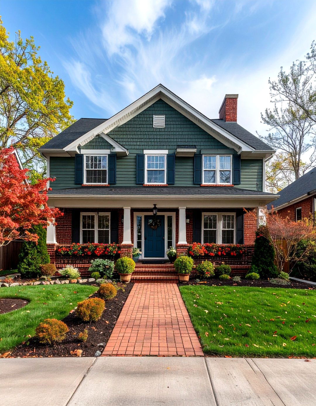 Olive Green Vinyl with Red Brick Traditional Harmony - 24 Vinyl Siding and Brick Combinations