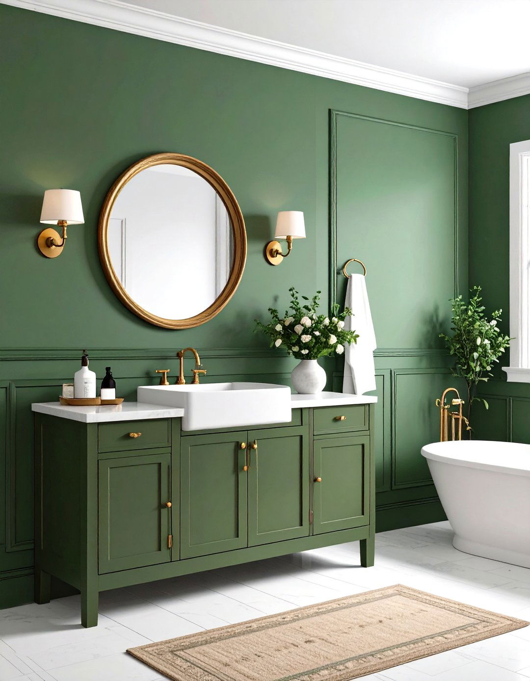 Olive Green Wainscoting Design - 24 Small Green Bathroom Ideas