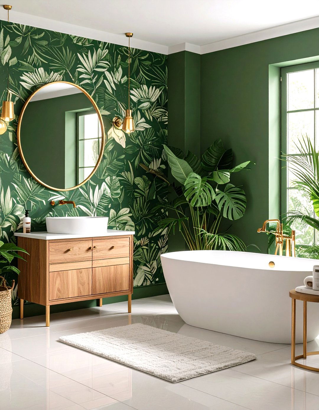 Olive Green Wallpaper Statement - 24 Olive Green Bathroom Ideas