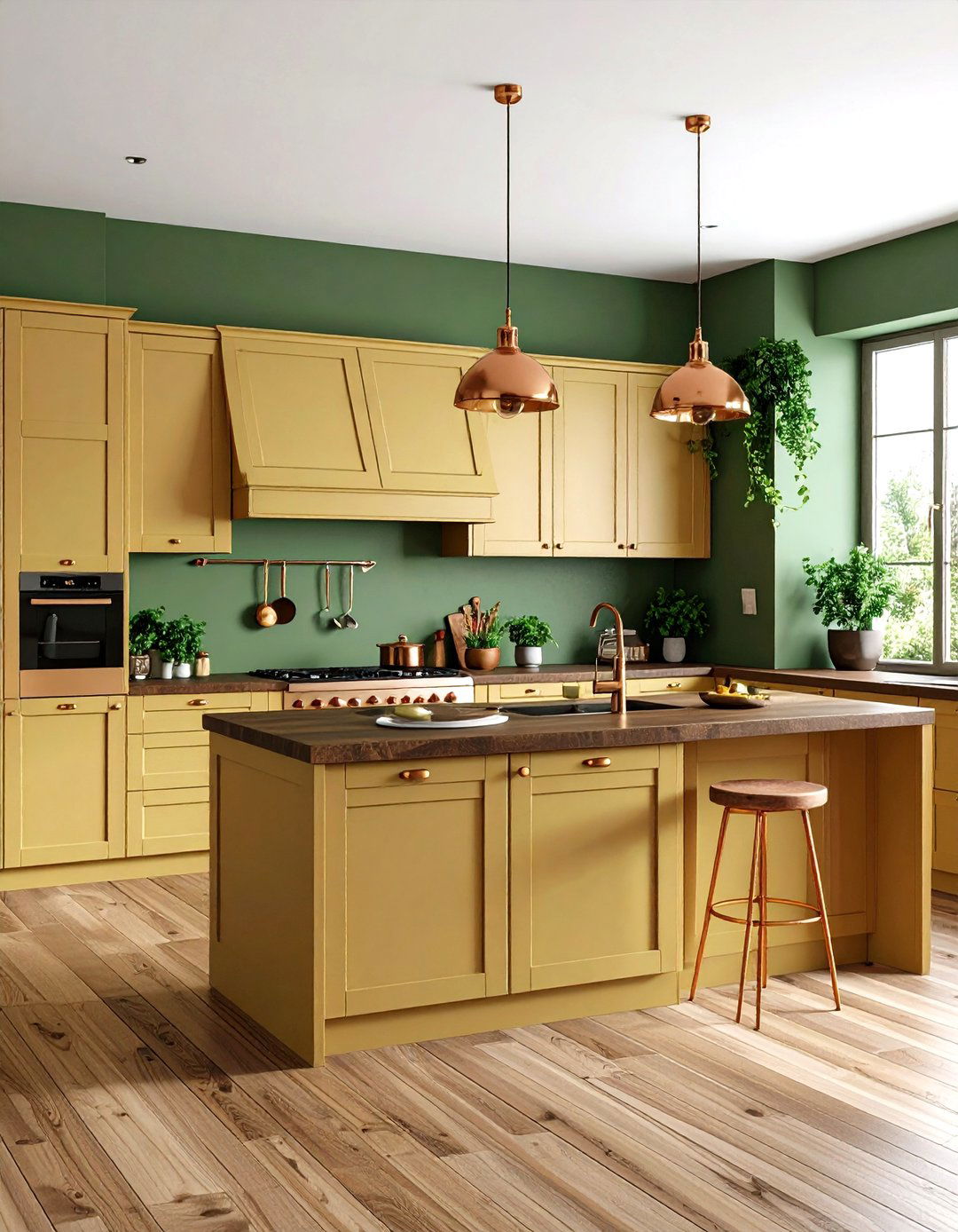 Olive Green Walls with Pale Yellow Cabinetry - 24 Green and Yellow Kitchen Ideas