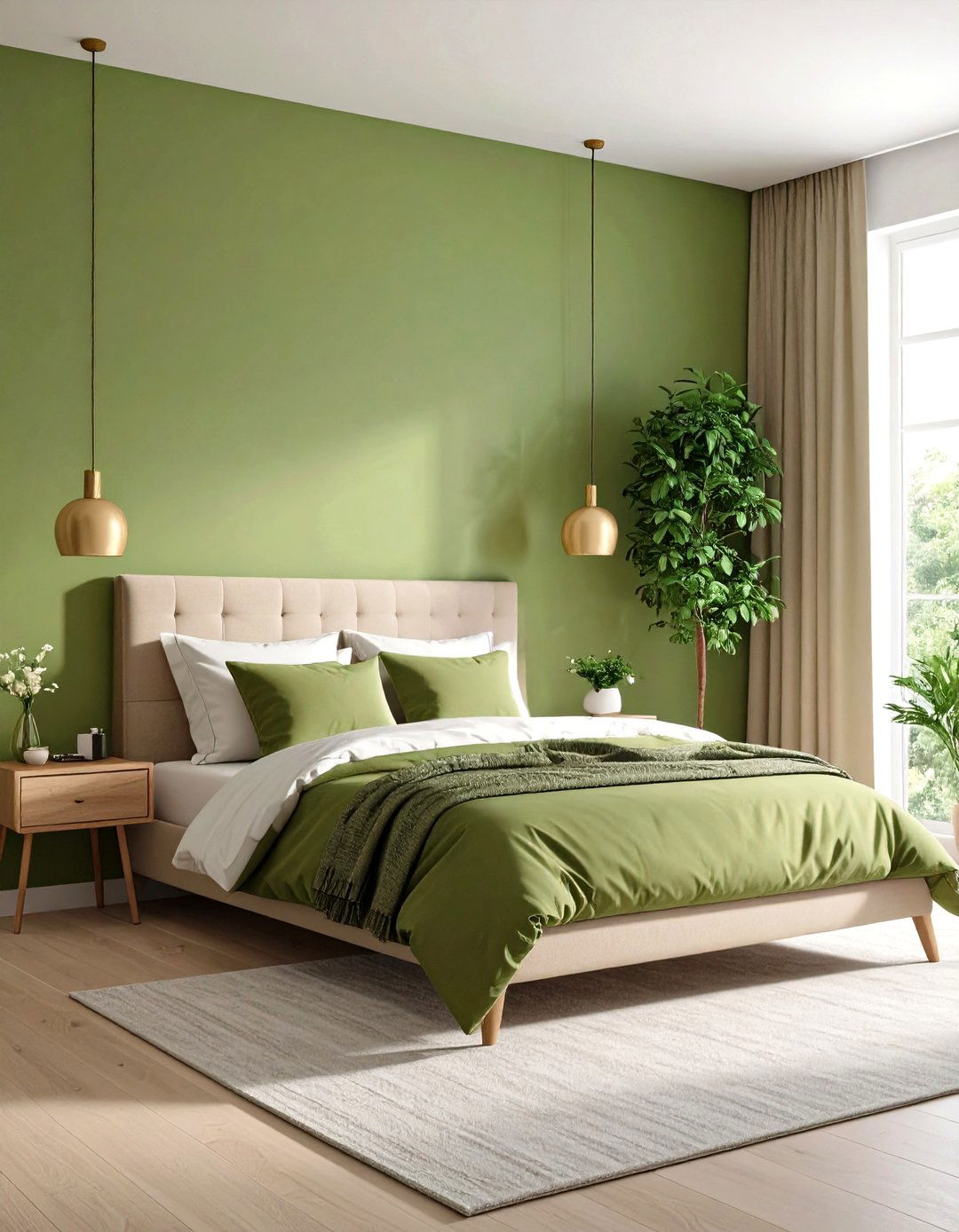 Olive Green and Cream Color Harmony - 24 Olive Green Bedroom Ideas