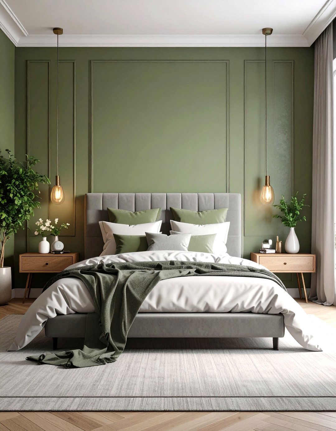 Olive Green and Silver Grey Bedroom - 24 Green and Grey Bedroom Ideas