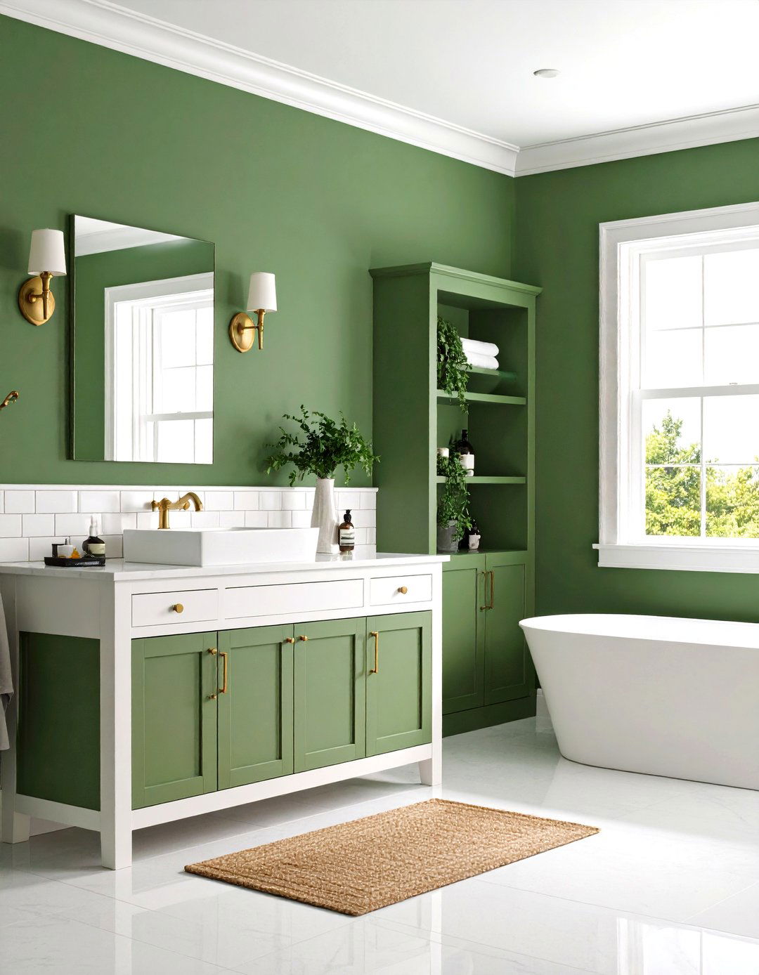 Olive Green and White Classic Design - 24 Olive Green Bathroom Ideas