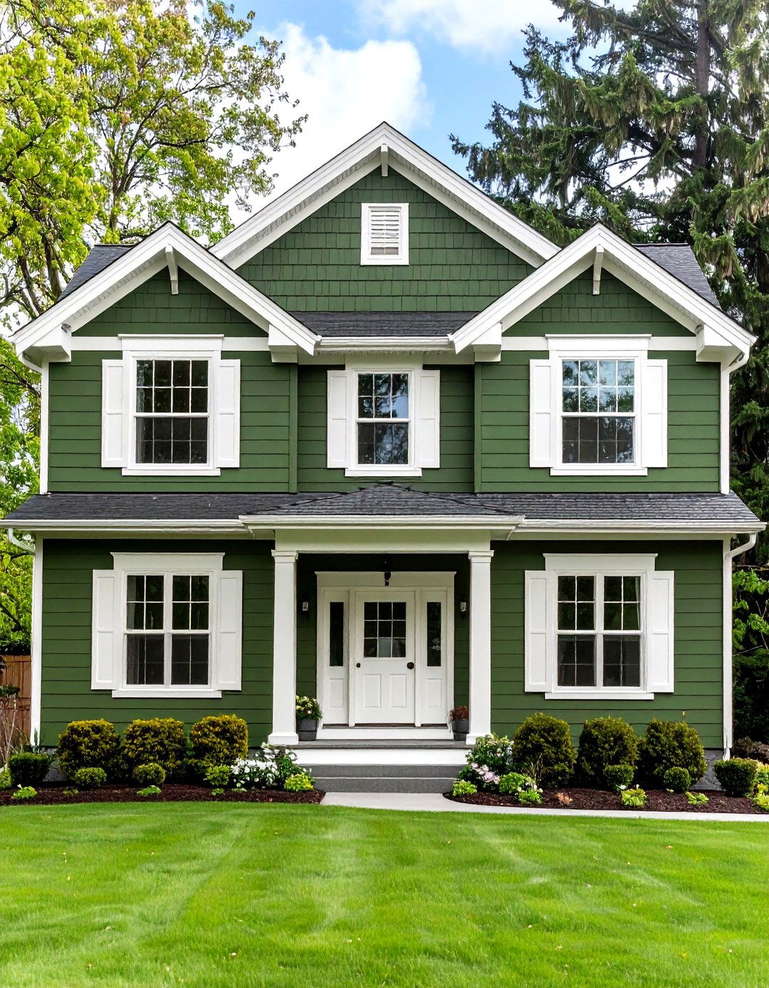 Olive Green with White Trim Contrast - 24 Olive Green House Exterior Ideas