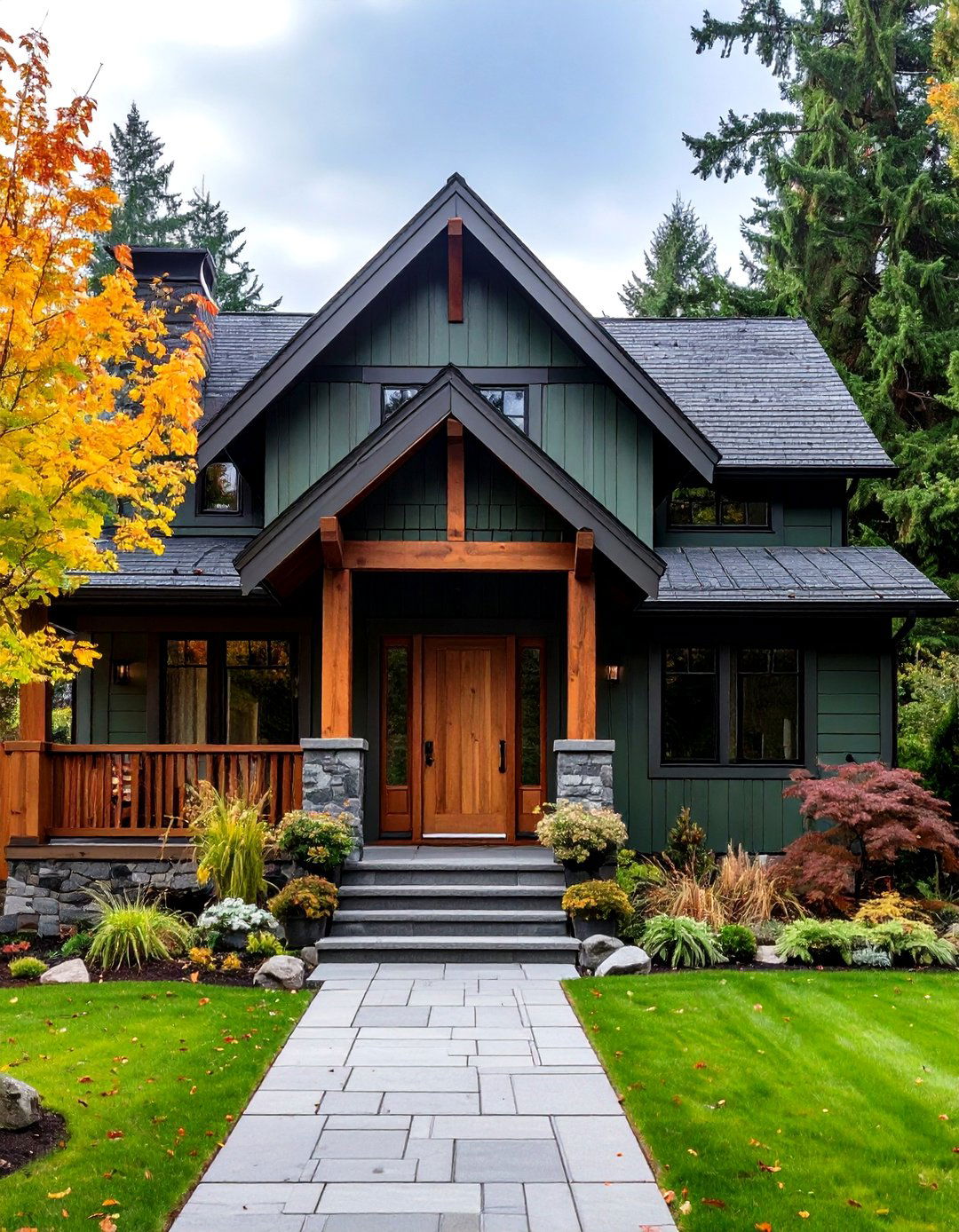 Olympic Range Forest Green with Subdued Accents - 24 Dark Green Exterior Paint Color Schemes
