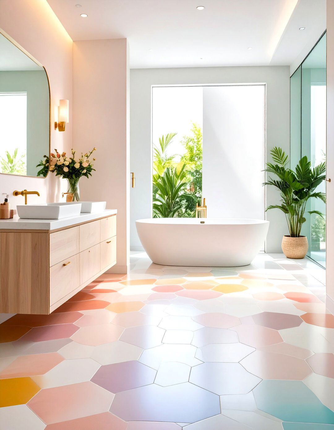 Ombre Hexagon Floor Patterns - 24 Bathrooms With Hexagon Tile Floors