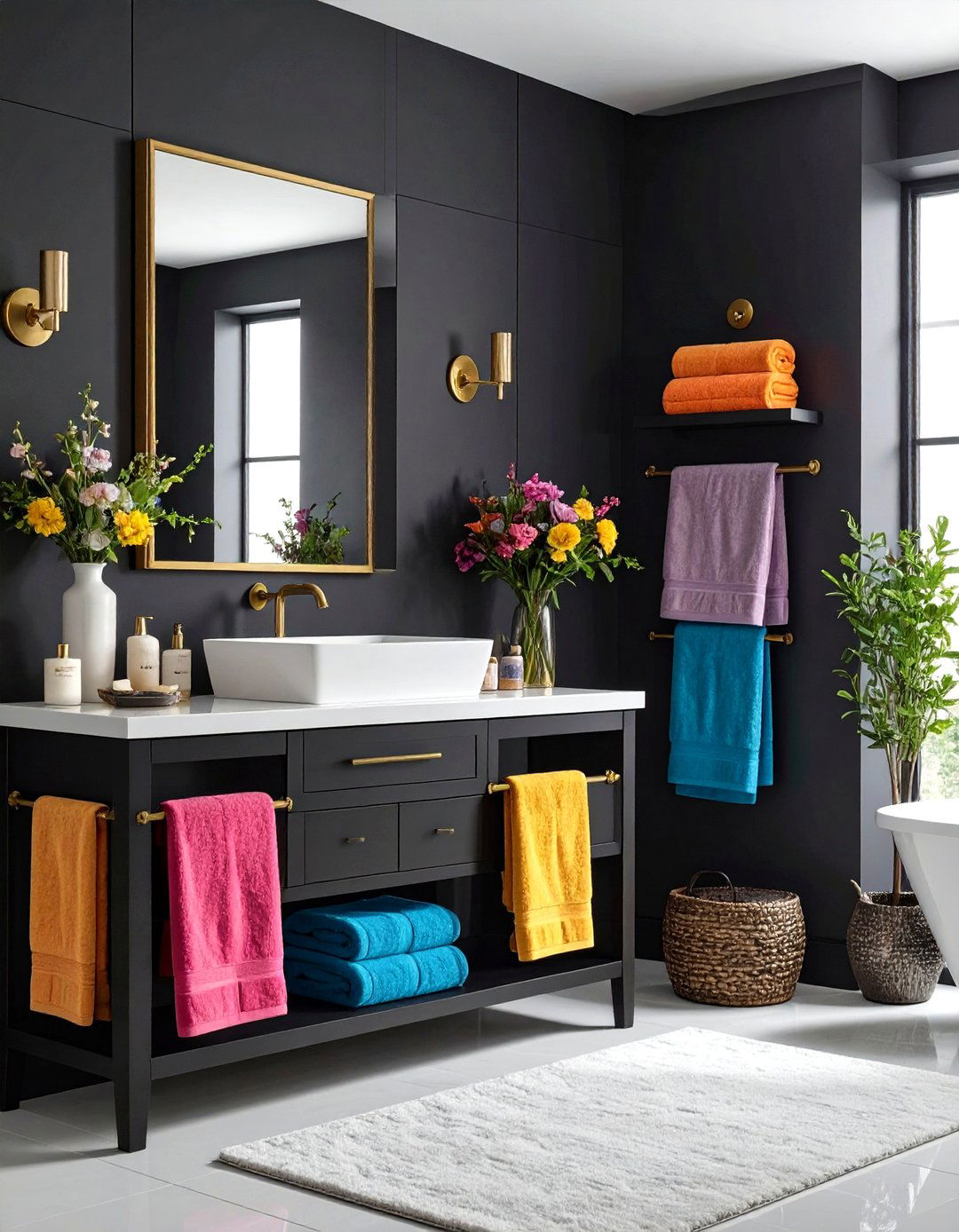 Onyx Black Powder Room with Jewel Tone Accents - 24 Ways to Decorate With Jewel Tones