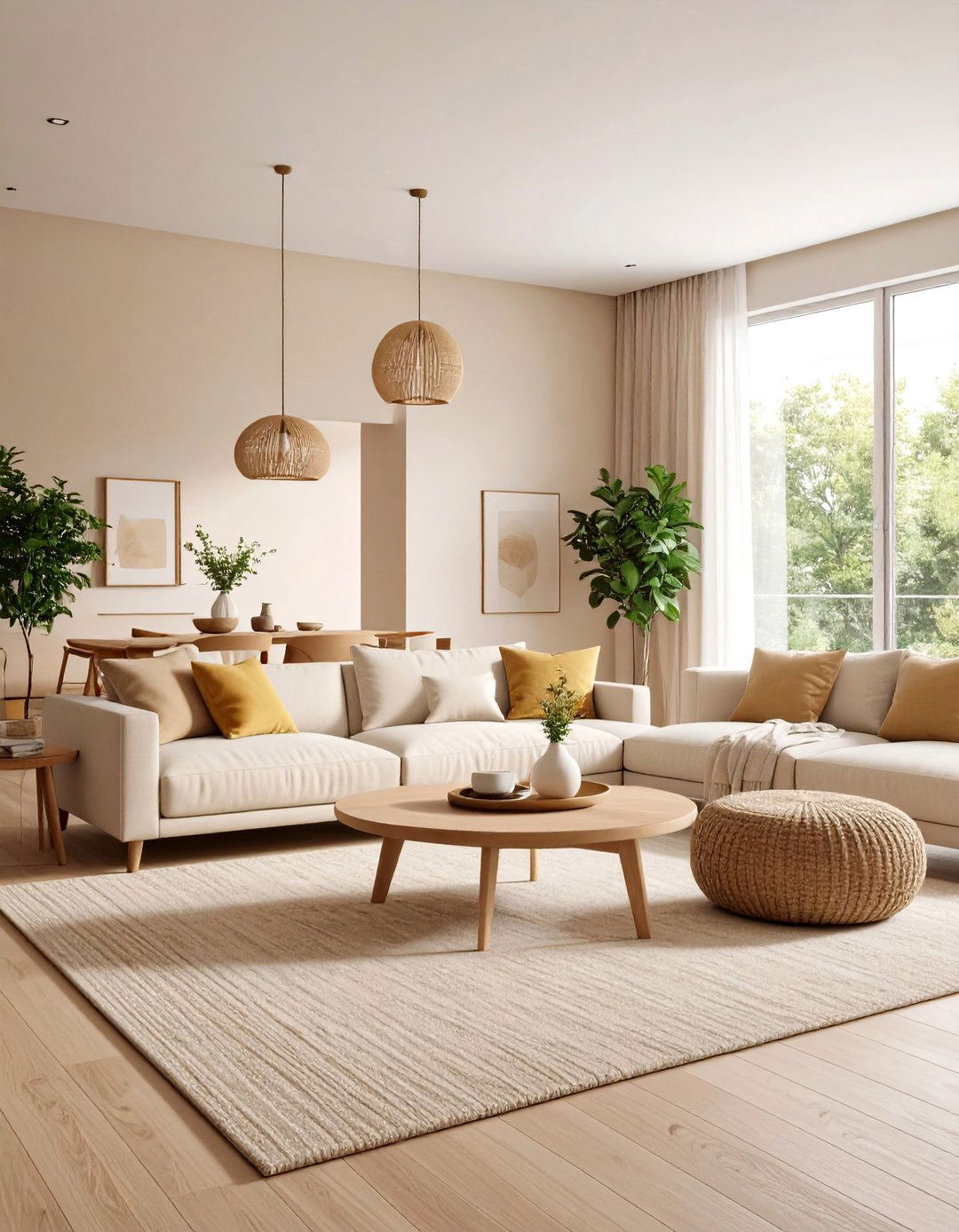 Open Concept Beige Living Room - 24 Beige Living Room Ideas
