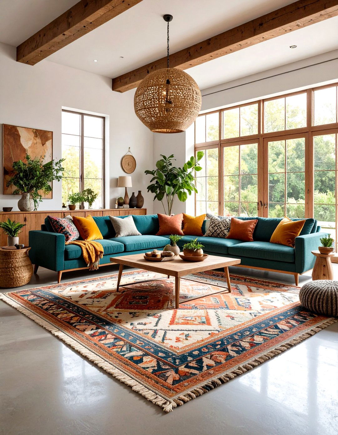 Open Concept Concrete Flow - 24 Rustic Concrete Floor Living Room Ideas