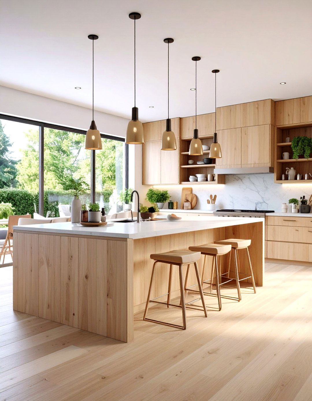 Open Concept Kitchen Island Design - 24 Kitchens With Light Wood Cabinets