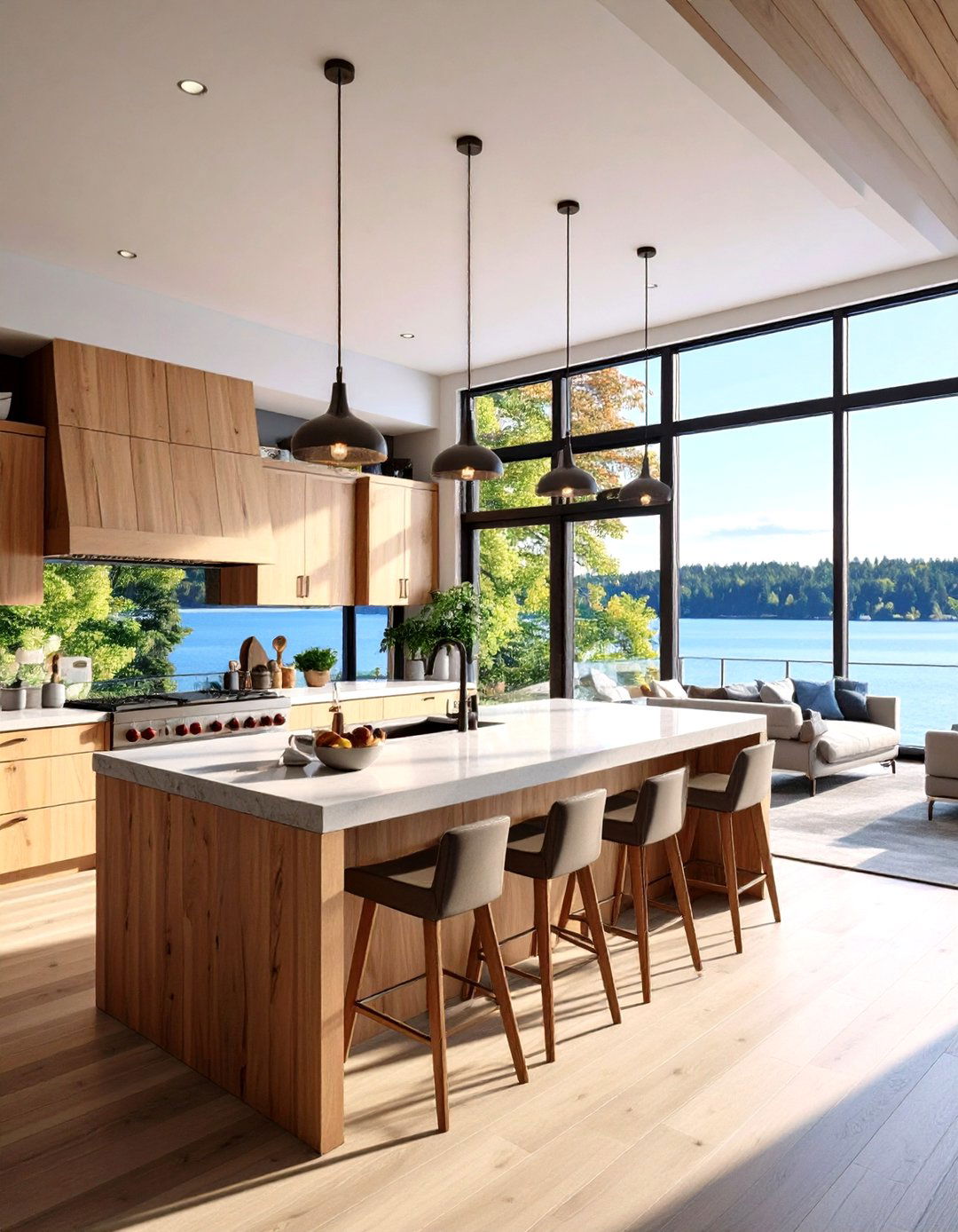 Open Concept Kitchen Living Flow - 24 Lake House Decorating Ideas