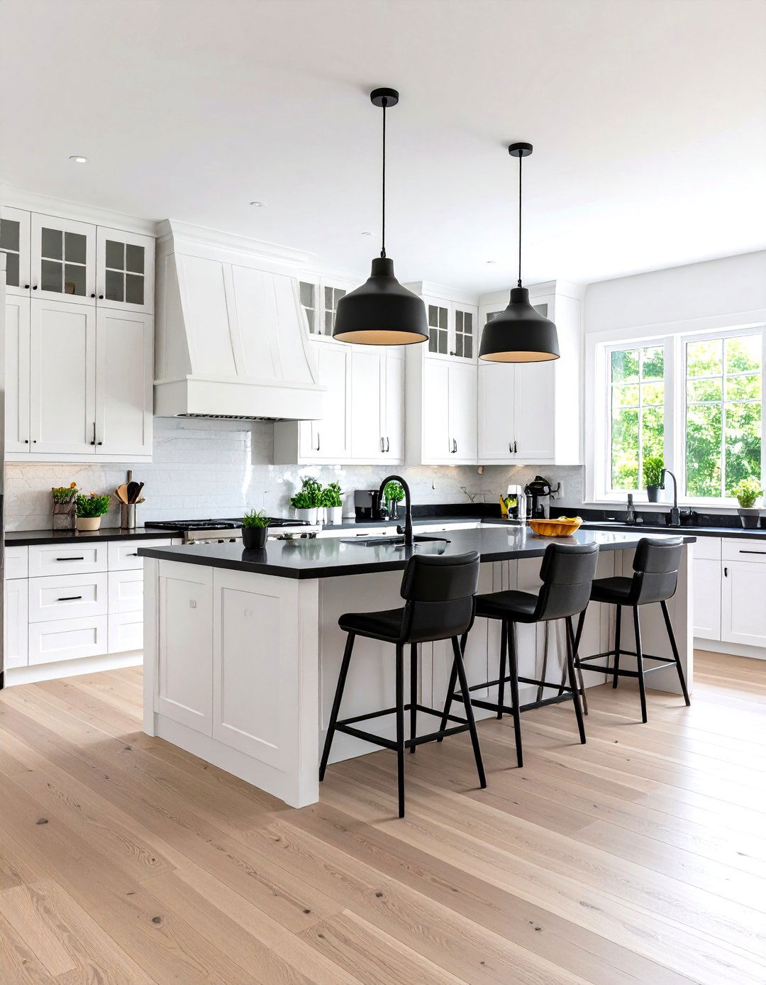 Open Concept Kitchen with Living Space Integration - 24 white kitchen with black countertops ideas