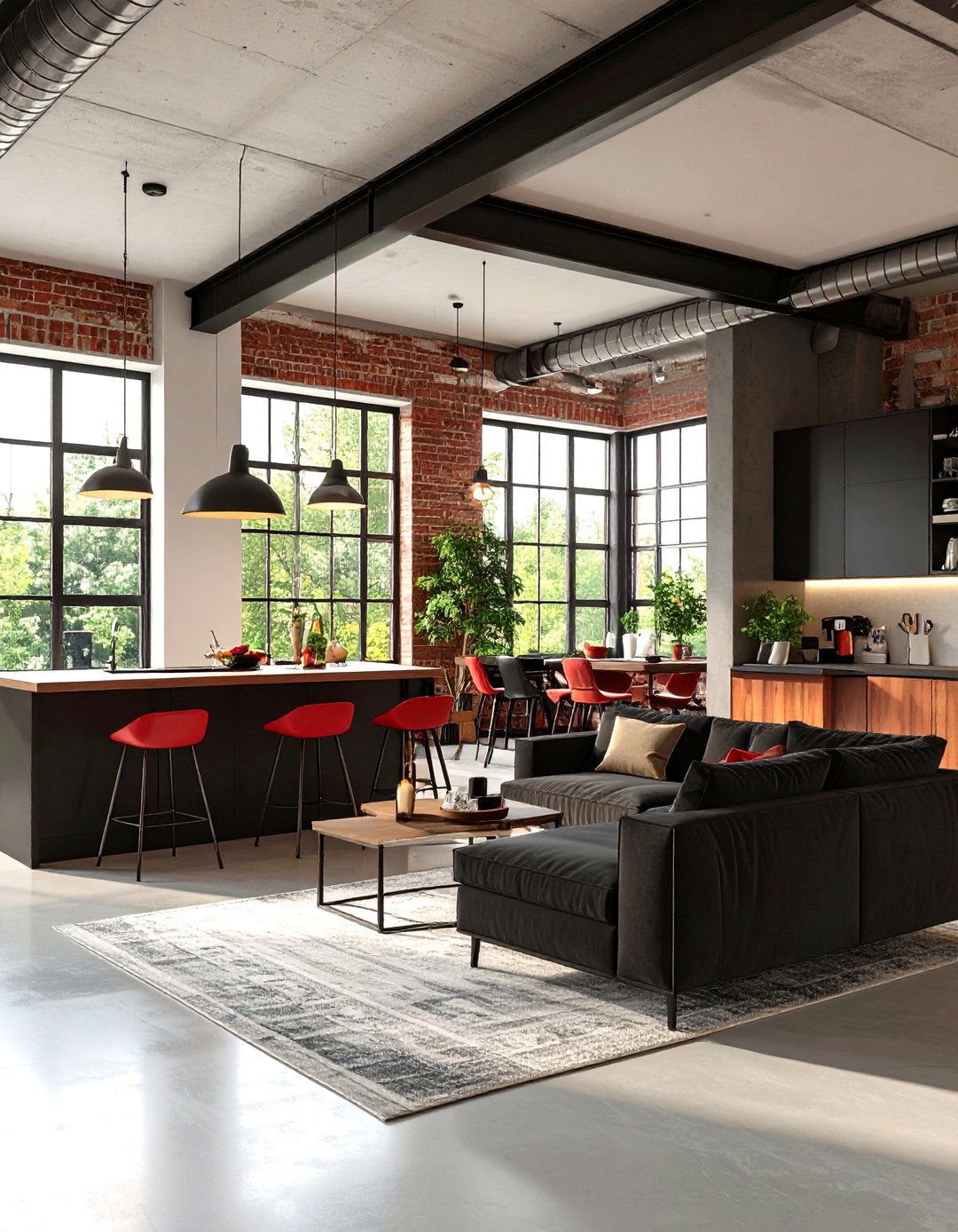 Open Concept Loft Design - 24 Black and Red Living Room Ideas