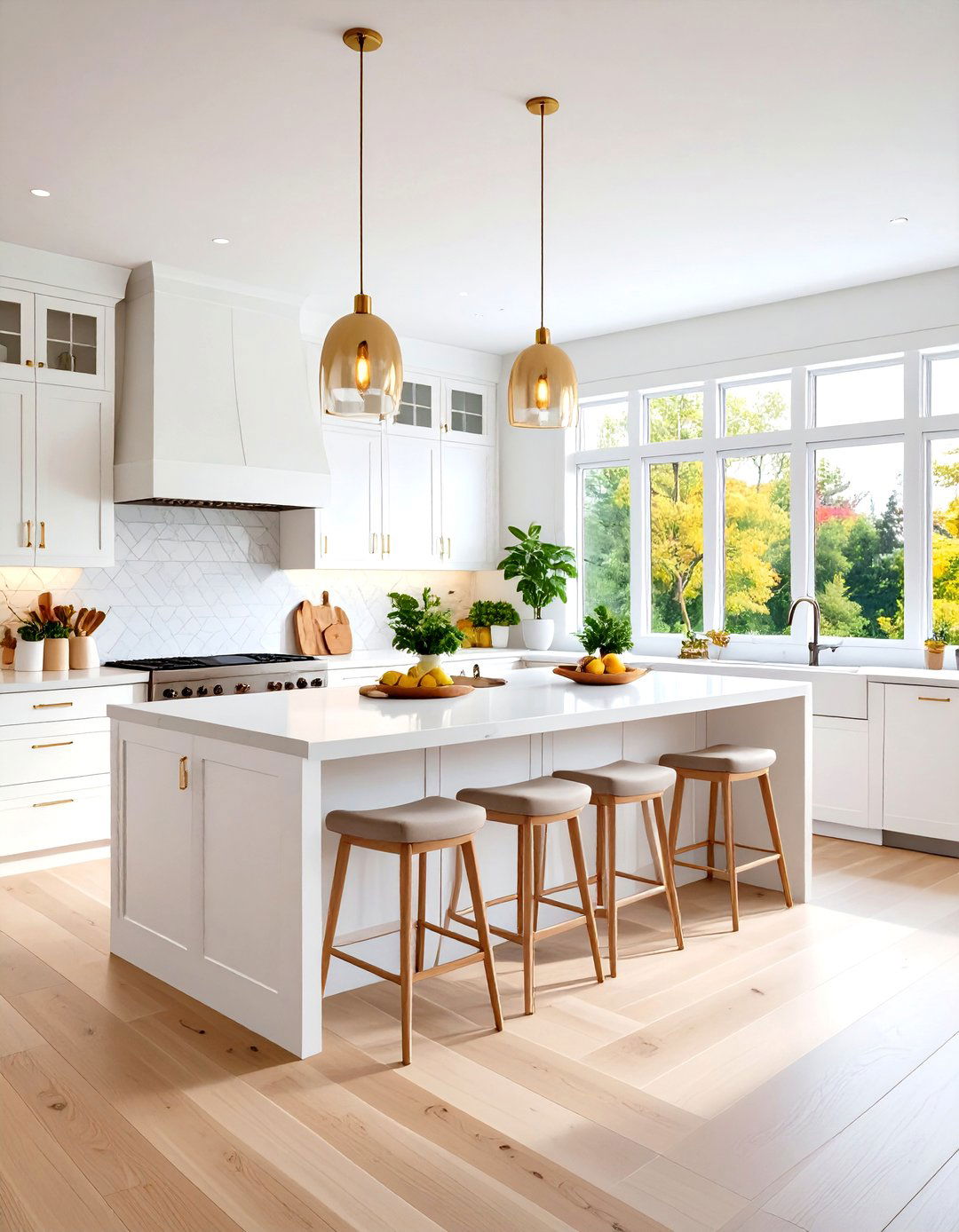 Open Concept White Kitchen with Bar Seating