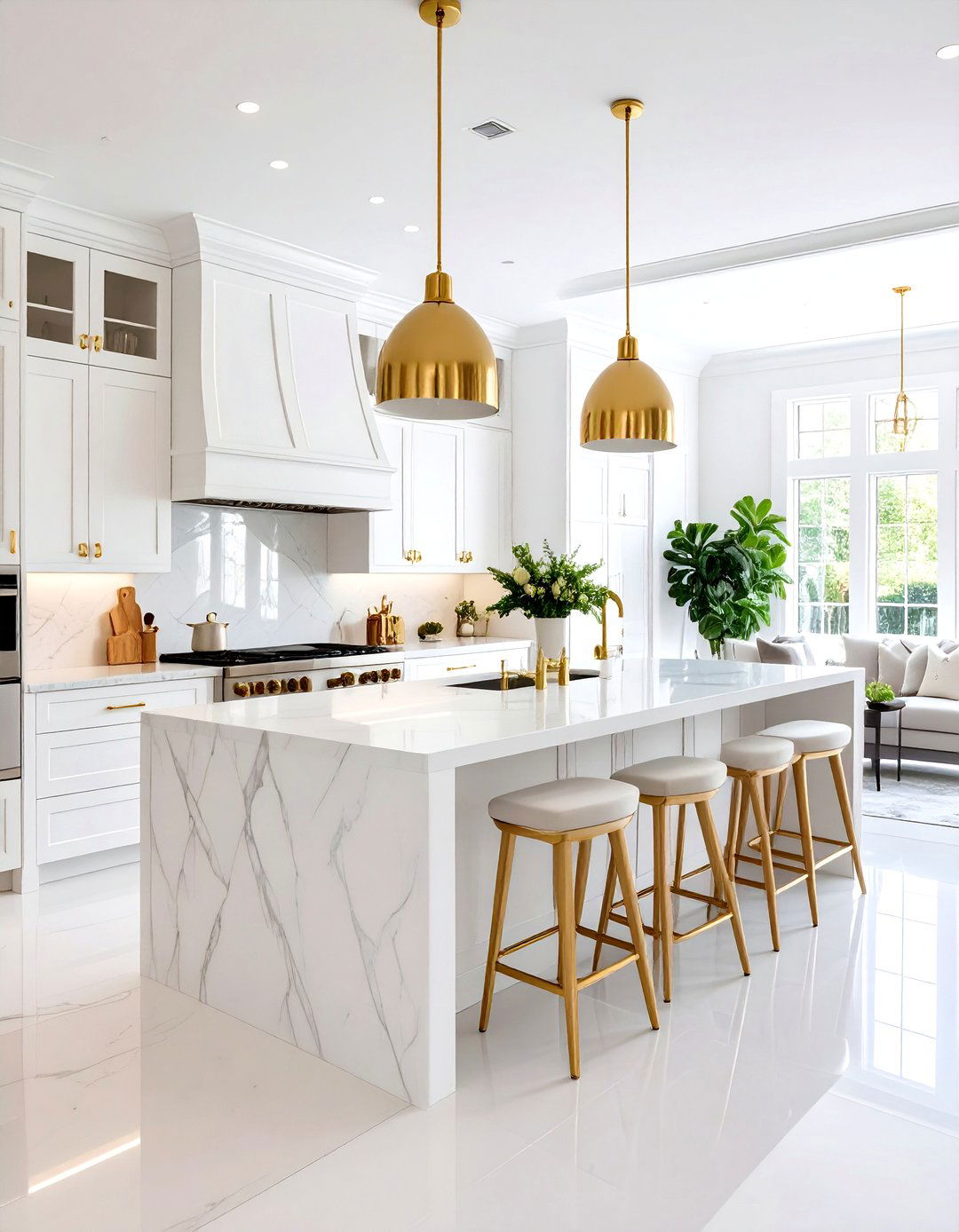 Open Concept White and Gold Kitchen - 24 White and Gold Kitchen Ideas