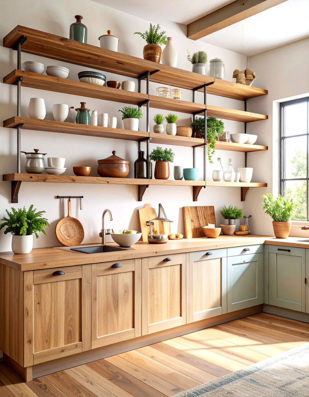 Open Floating Shelf Display System - 24 Mid-century Modern Kitchen Ideas