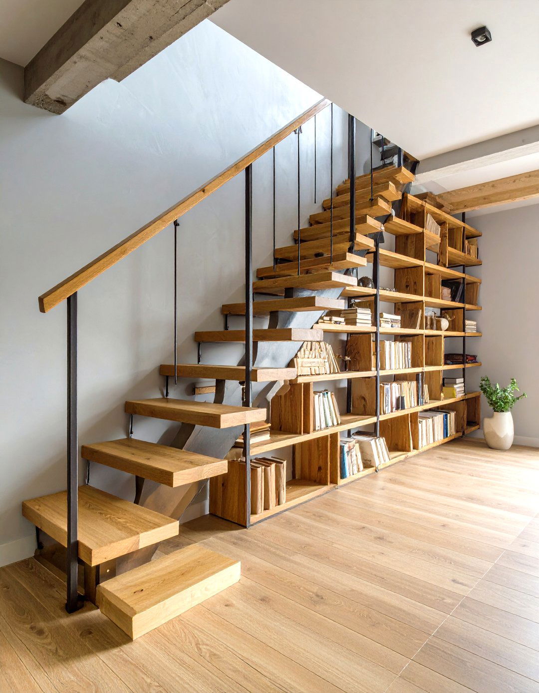 Open Shelving Basement Stair Display Area - 24 Basement Stair Ideas