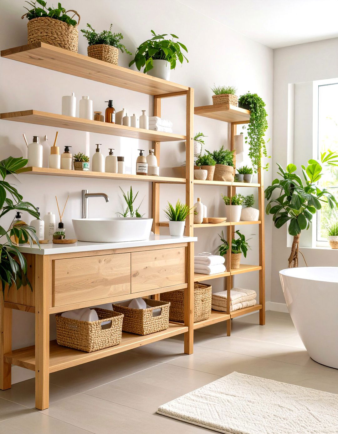 Open Shelving Bathroom with Curated Display - 24 Japandi Bathroom Ideas