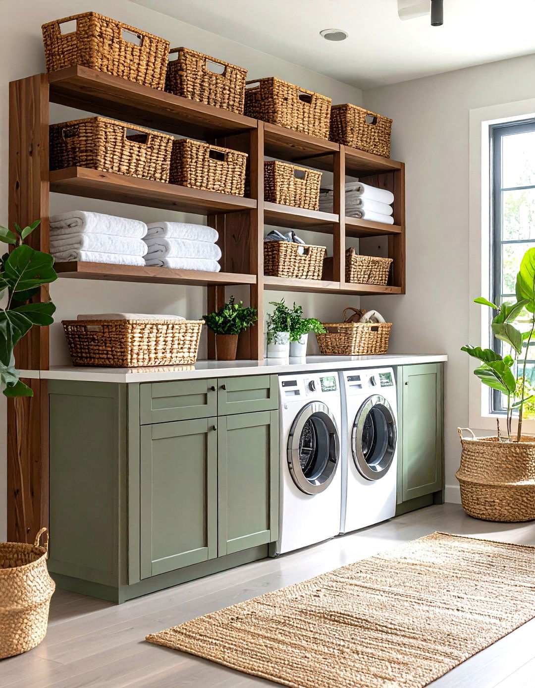 Open Shelving Dark Wood - 24 dark & moody laundry room ideas