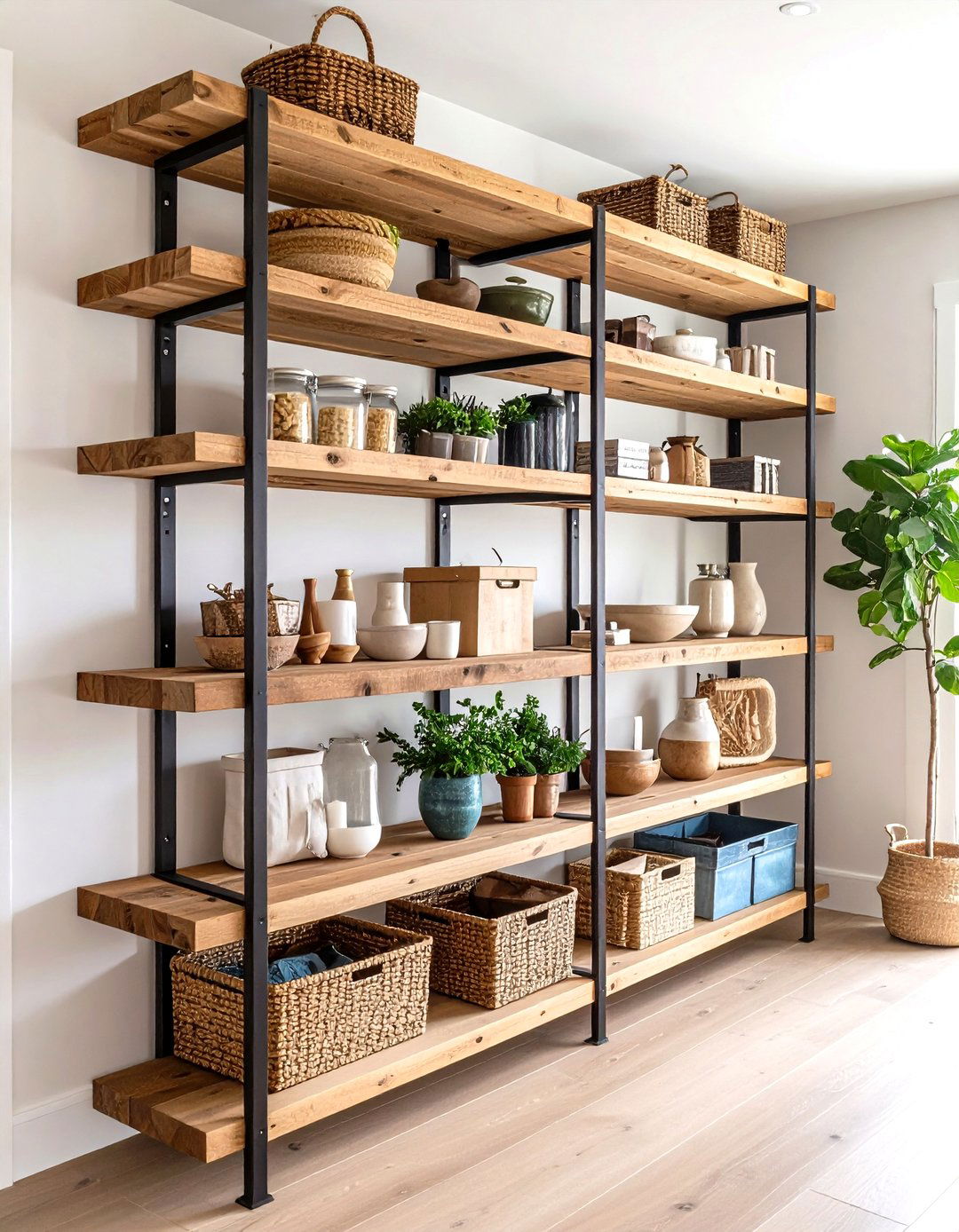 Open Shelving Display Storage - 24 Farmhouse Entryway Ideas