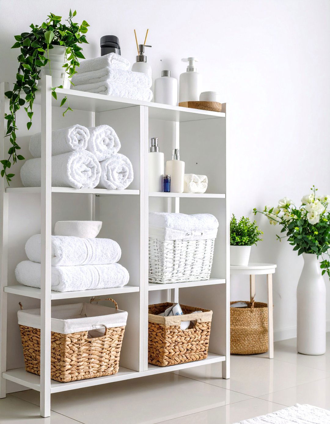 Open Shelving Display System - 24 Small White Bathroom Ideas