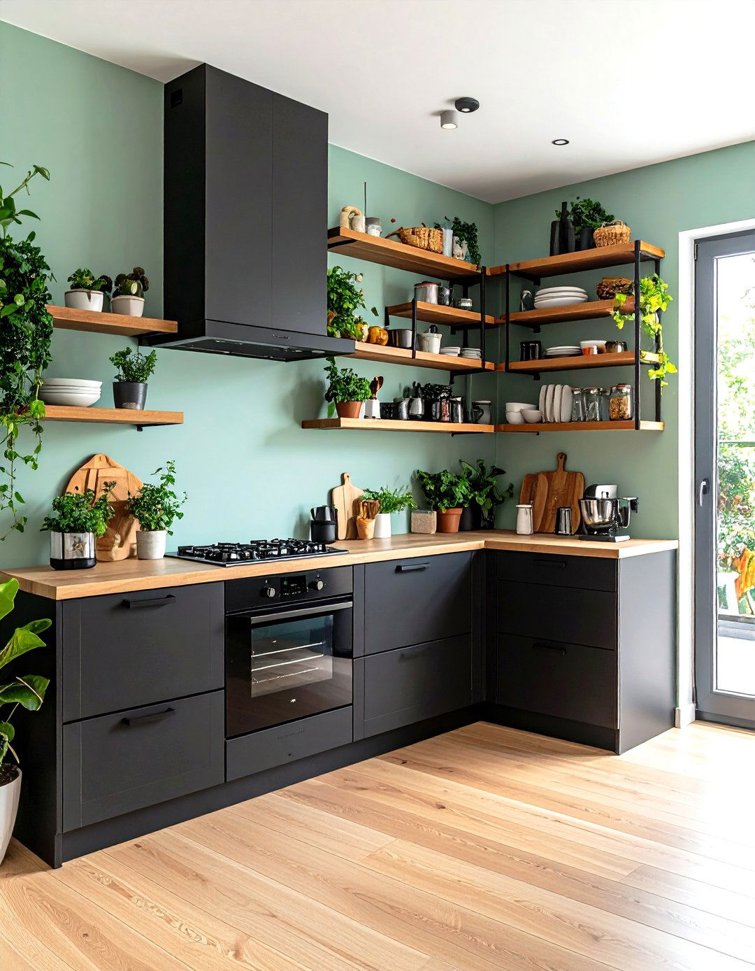 Open Shelving Modern Kitchen - 24 Kitchen With Black Appliances
