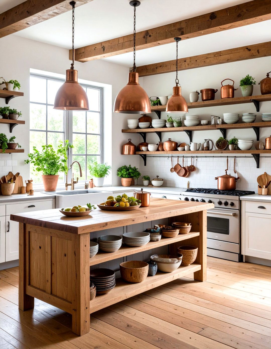 Open Shelving Storage Island - 24 Farmhouse Kitchen Island Ideas