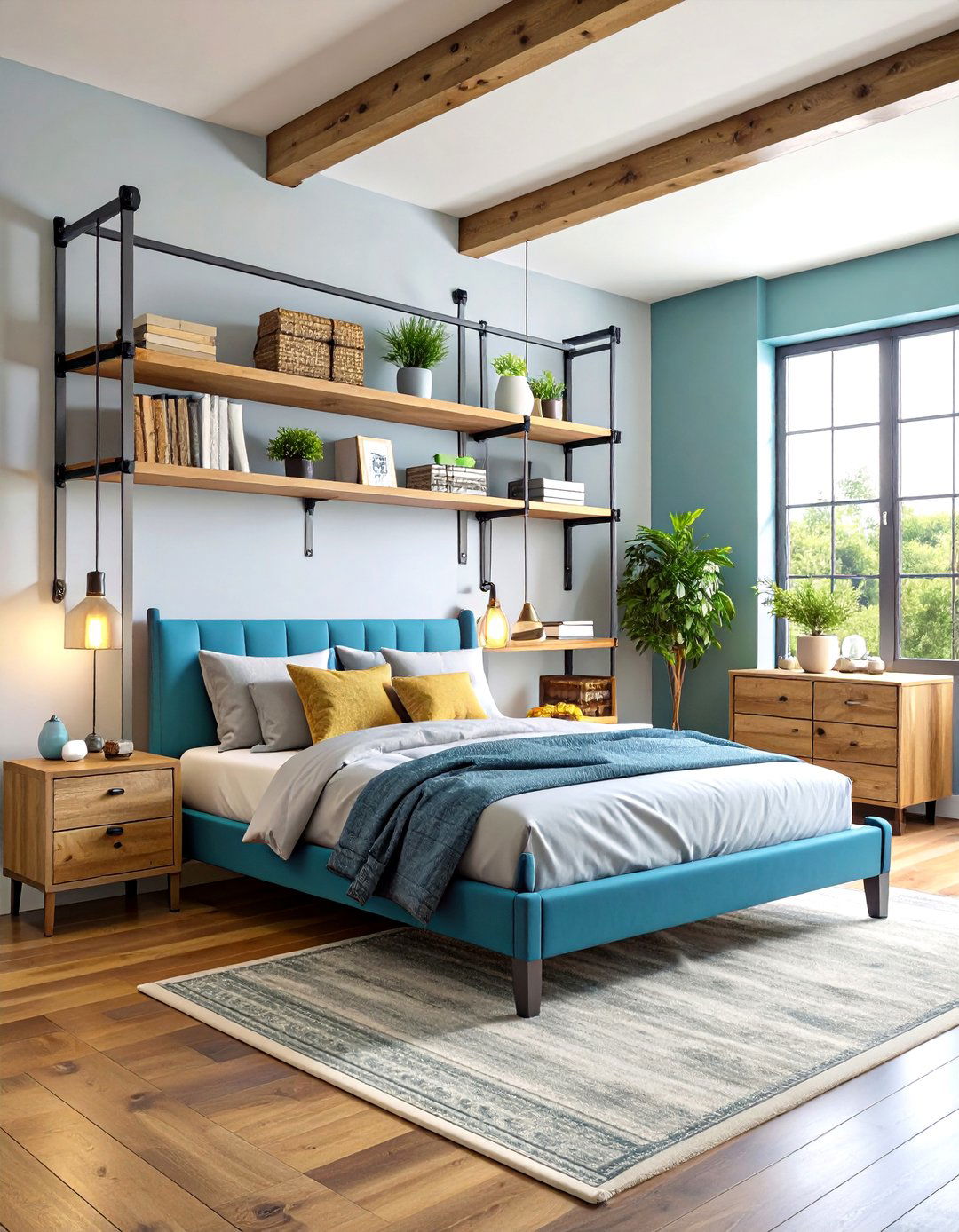 Open Shelving Storage System - 24 Industrial Bedroom Ideas