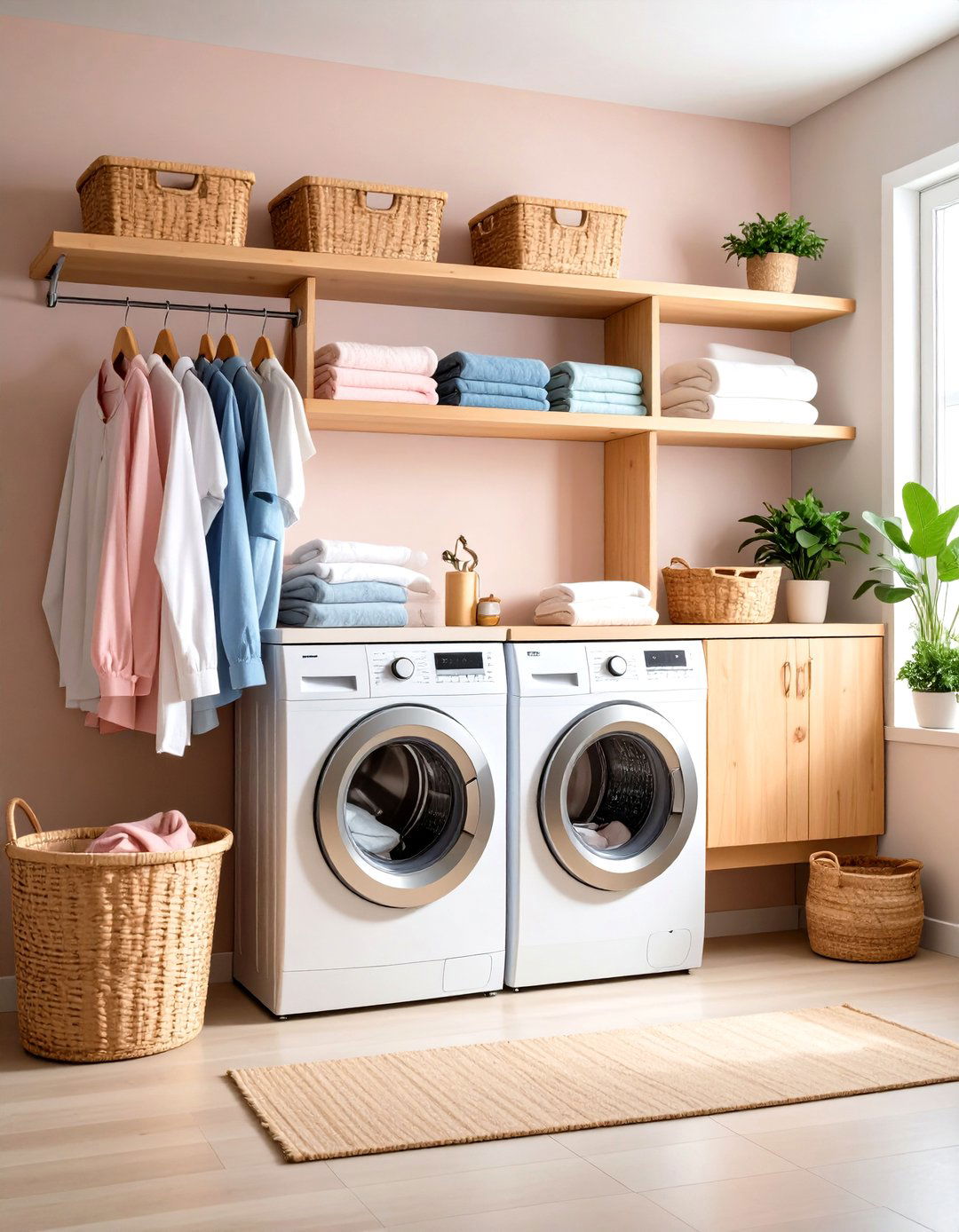 Open Shelving With Hanging Rod - 24 Laundry Room Shelf Ideas