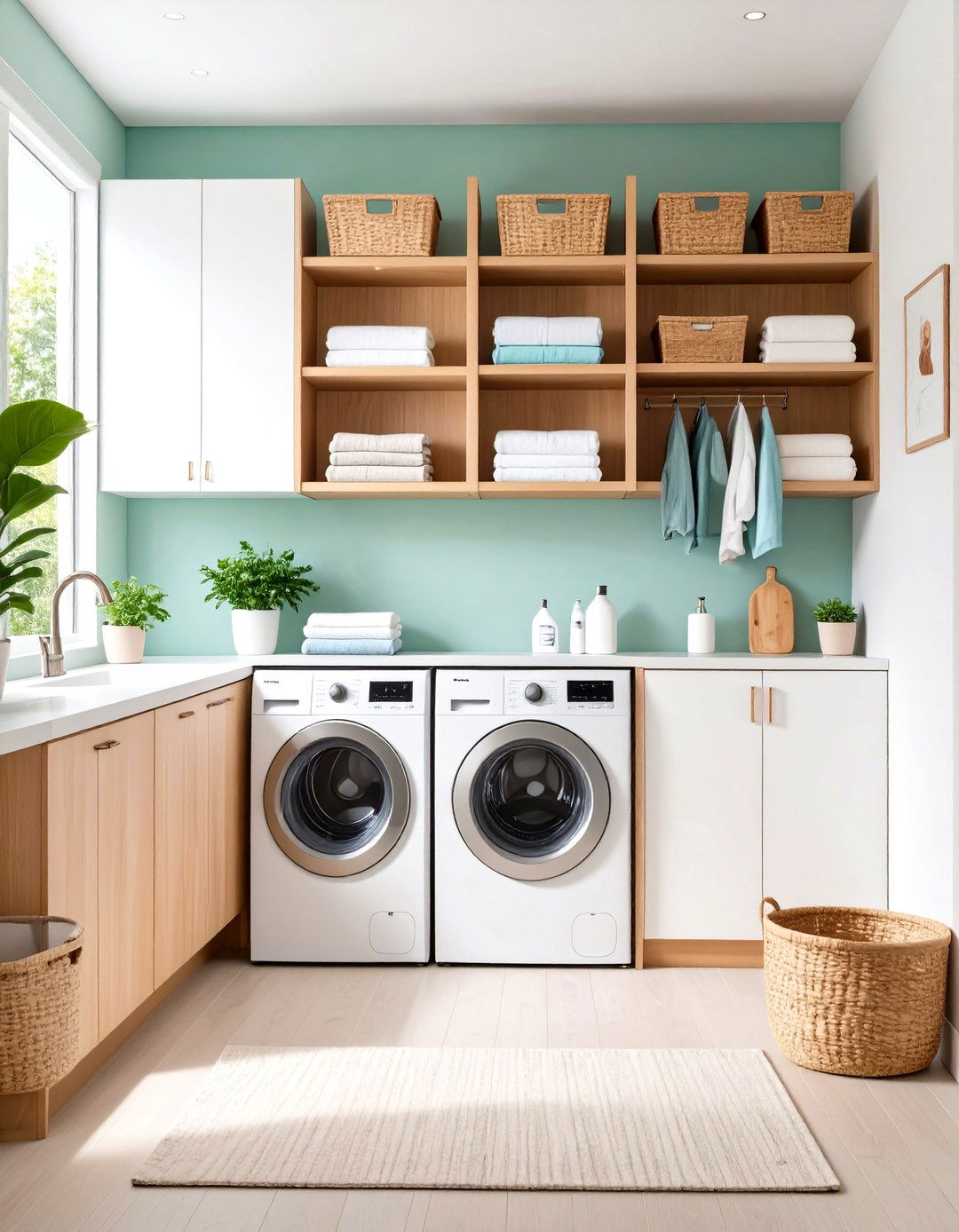 Open Shelving and Closed Cabinet Combinations - 24 Laundry Room Cabinet Ideas