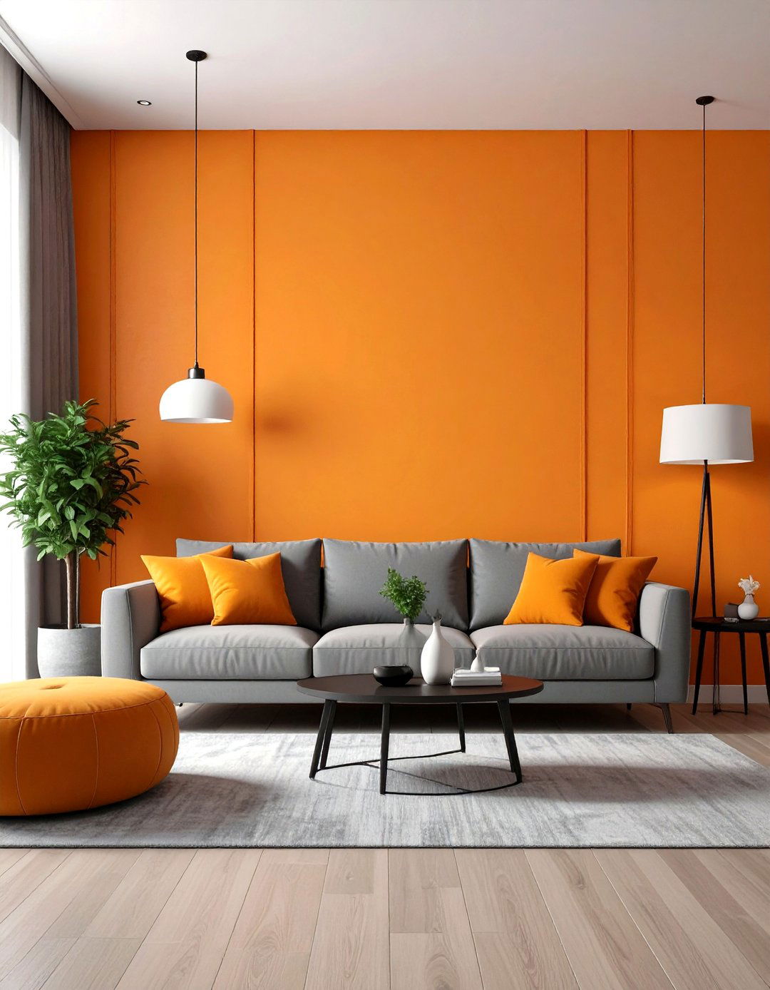 Orange Accent Wall Living Room - 24 Orange and Grey Living Room Ideas